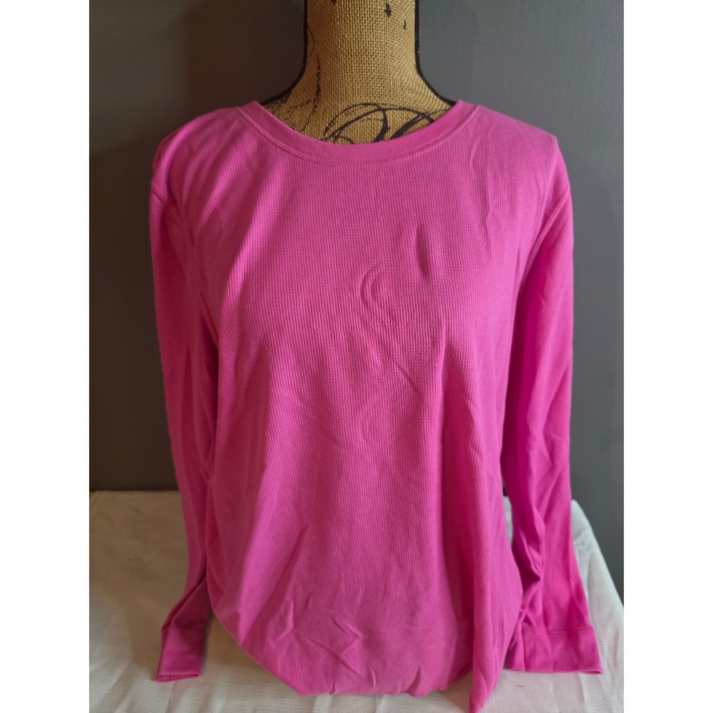 Fruit of the Loom Womens Thermal Top XXL Pink Waffle Knit Long Sleeve Shirt